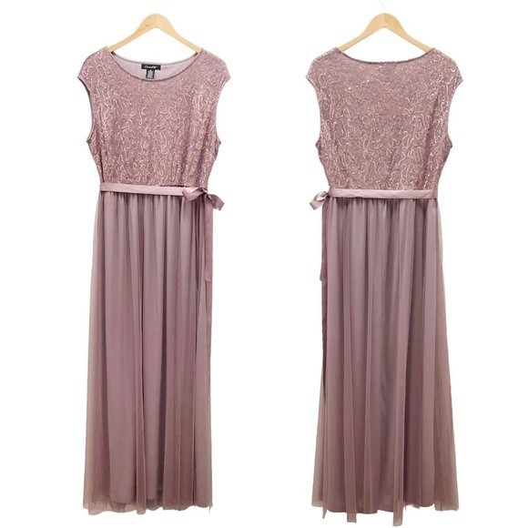 NWT Candalite Dress Formal Gown Mauve Tulle Skirt Lace Sequin Maxi Size XL NEW - Picture 8 of 13